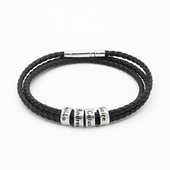 Men's Leather Bracelet With Small Custom Beads