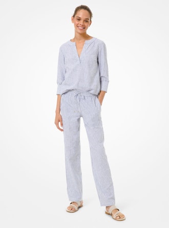 Striped Linen and Cotton Pajama Pants