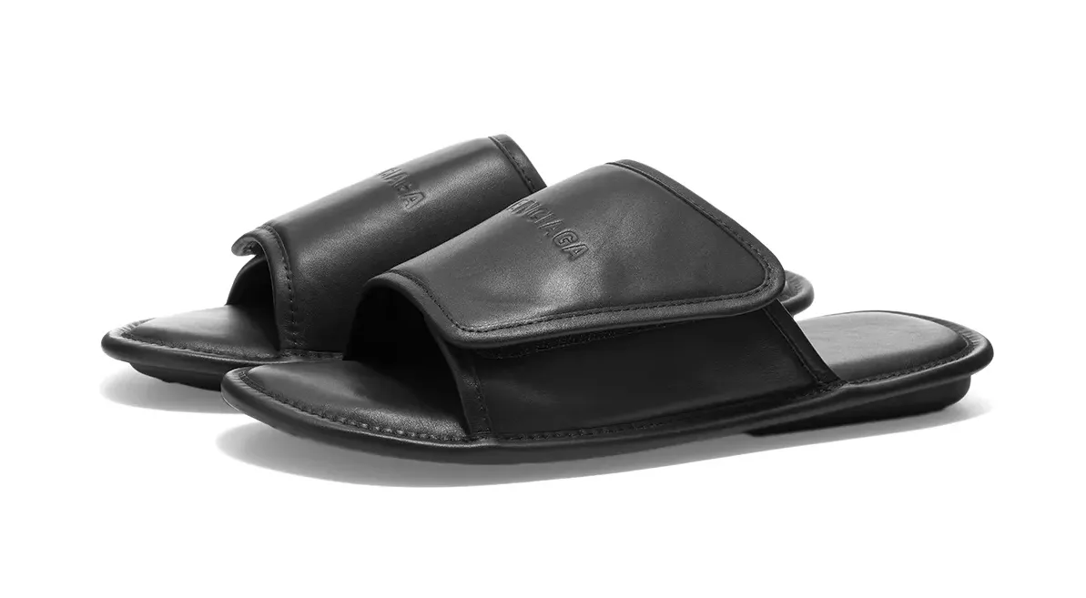Balenciaga Black Plush Logo Slide Sandals Balenciaga Furry Slide Men main image 4