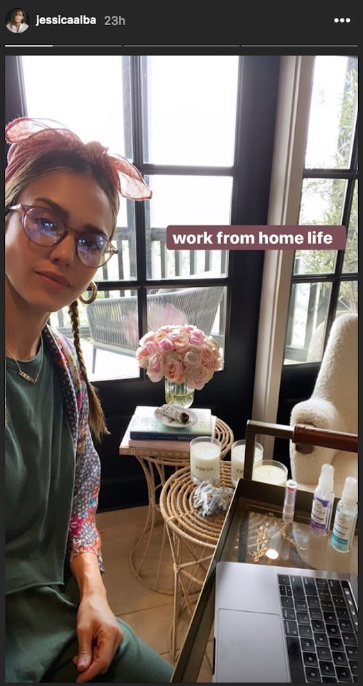 Alba wore a headband with braids and glasses in a recent Instagram story and post.