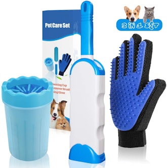 Pet Go Pet Hair Remover, Grooming Glove, And Paw Cleaner Set