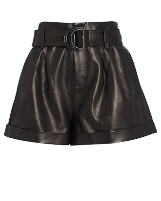 Belted Paperbag Leather Shorts