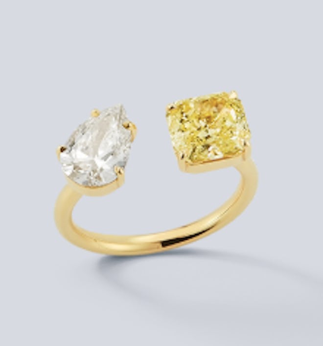 Diamond Pear and Radiant Canary Diamond Open Ring