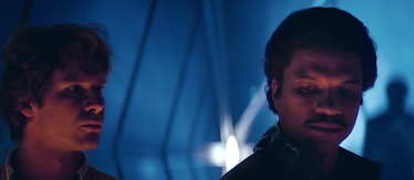 Han Solo and Lando Calrissian in a scene from the Star Wars movie Empire Strikes Back