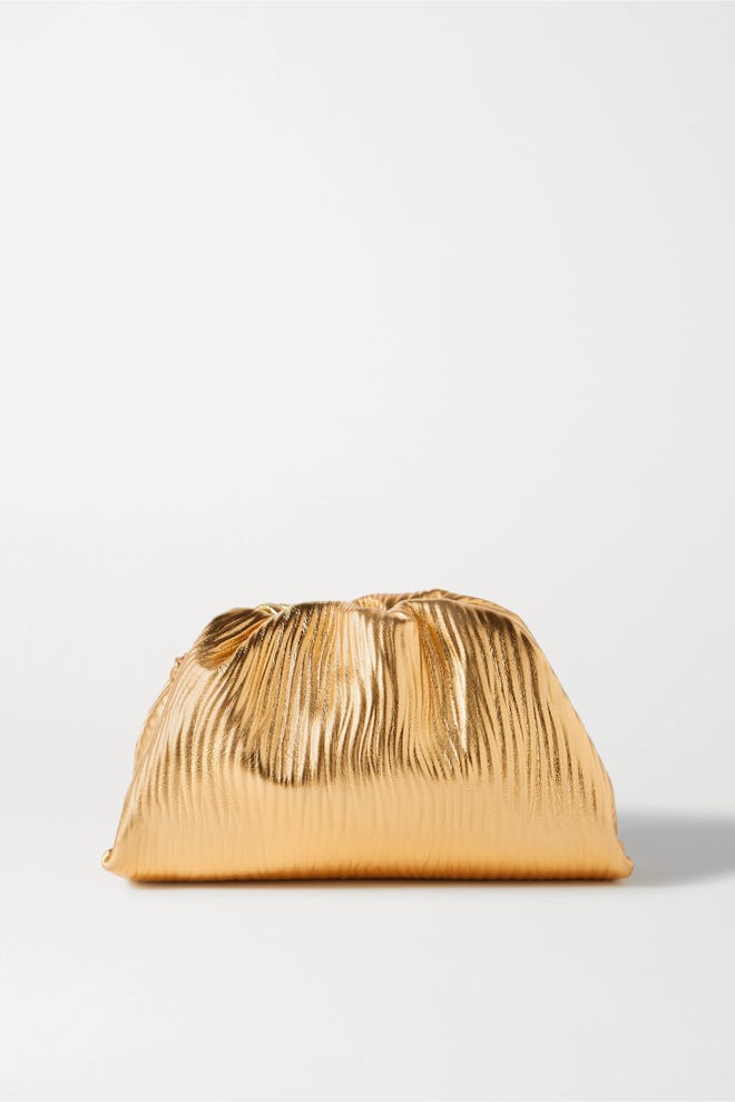 The Pouch small gathered metallic textured-leather clutch