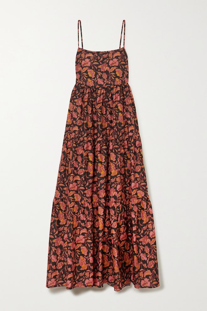 Matteau Open-Back Tiered Floral-Print Cotton-Poplin Maxi Dress