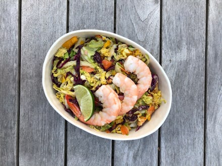 The perfect quarantine salad by chef Blake Sterling in a white bowl