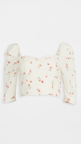 Scattered Daisy Printed Puff Sleeve Top 