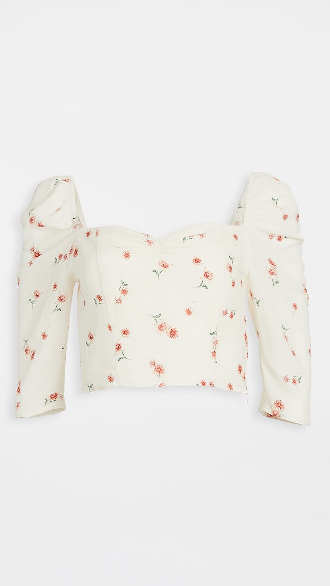 Scattered Daisy Printed Puff Sleeve Top 