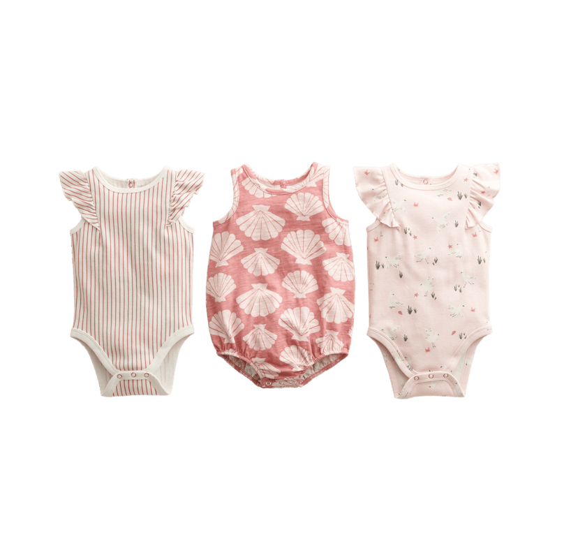 Even the bodysuits have sweet details, like ruffles on the shoulders and soft, pretty colors.