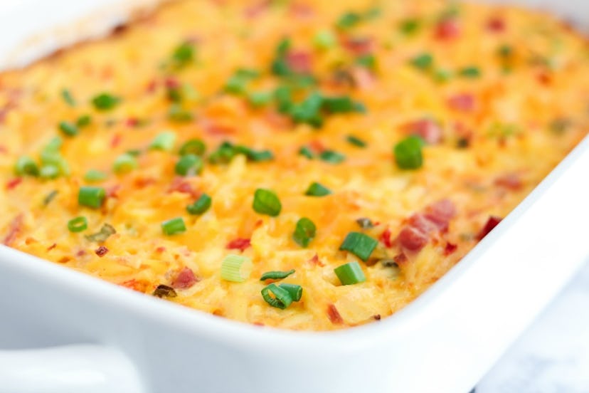 A gooey cheesy egg and pimento cheese casserole.