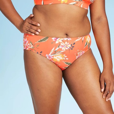 Xhilaration Women's Plus Size Hipster Bikini Bottoms in Coral Floral Print