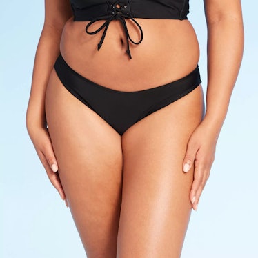 Xhilaration Women's High Leg Scoop Cheeky Bikini Bottom in Black