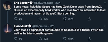 Elon Musk wishing his former employee well.