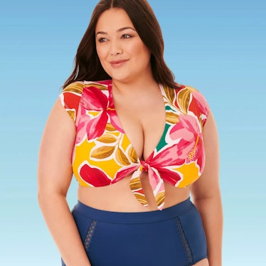 Miracle Brands Women's Slimming Control Cap Sleeve Tie Front Bikini Top