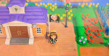 A screenshot of 'Animal Crossing: New Horizons' shows a woman standing next to her cottage and Guy F...