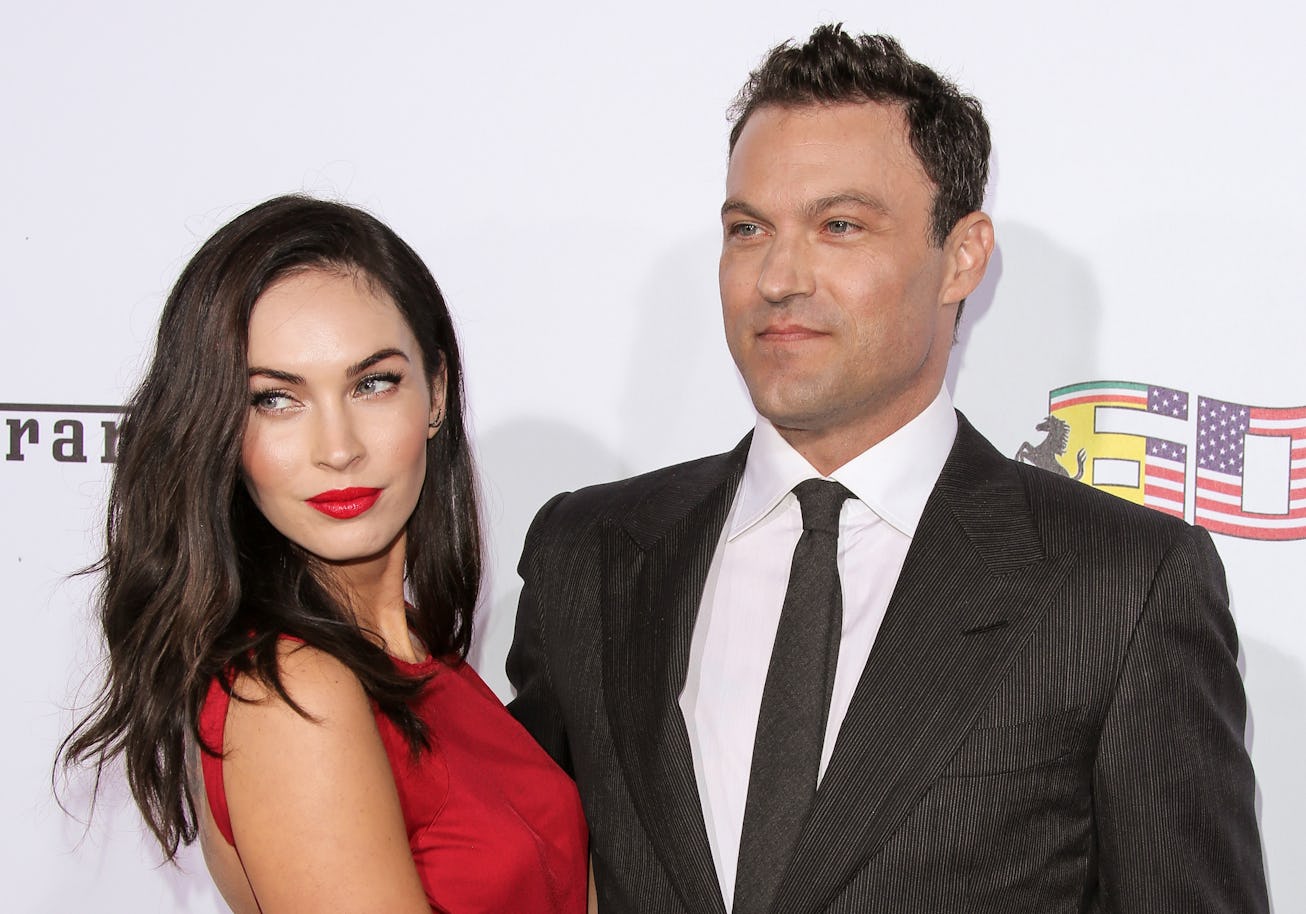 Actors Megan Fox (L) and Brian Austin Green (R) attend Ferrari's 60th Anniversary In The USA Gala at...