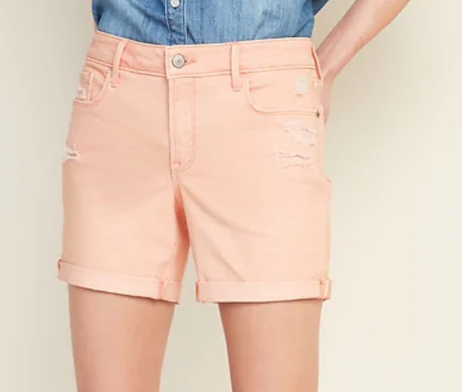 Mid-Rise Distressed Pop-Color Jean Shorts