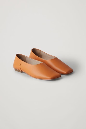 SQUARE TOE LEATHER BALLERINA SHOES