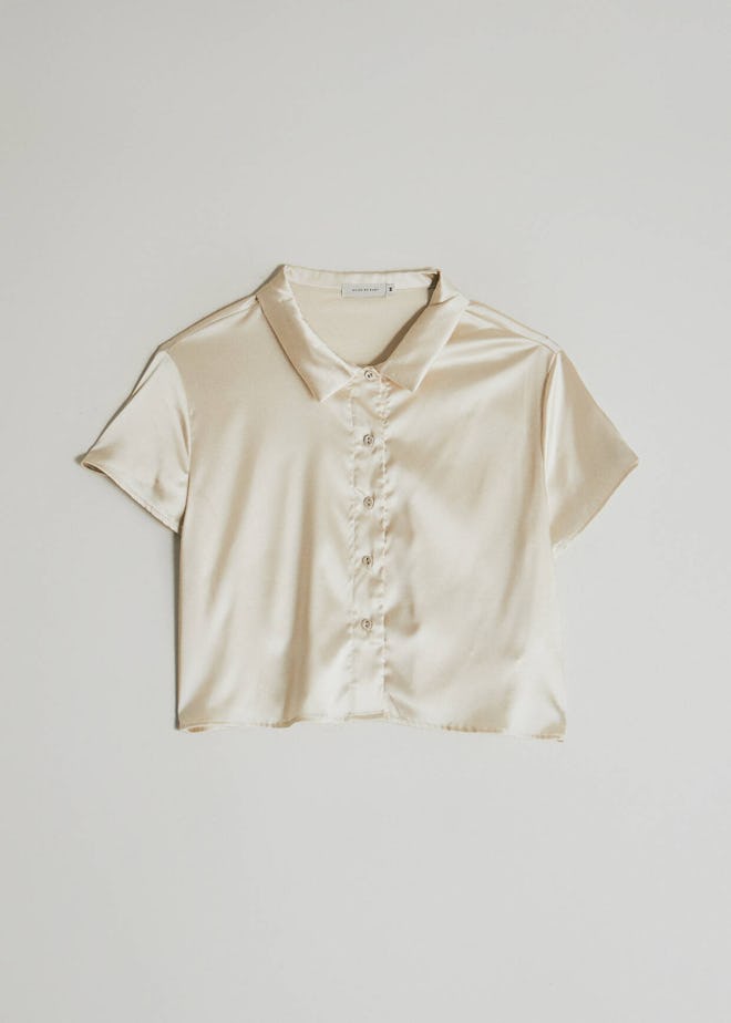 Which We Want Isla Cropped Button Up Shirt in Ivory