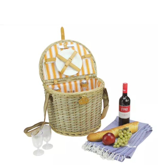 Northlight 14.25" Hand Woven Natural Striped Willow 2-Person Picnic Basket and Accessory Set 