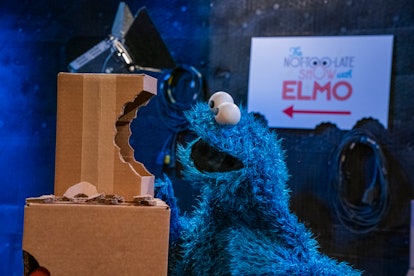 Cooke Monster backstage at The Not Too Late Show With Elmo