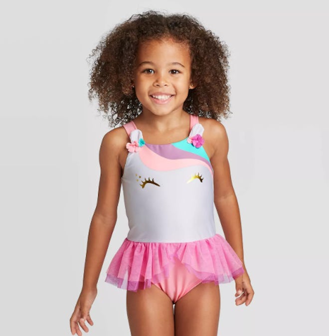 Toddler Girls' Unicorn Face Tutu 1-Piece Swimsuit