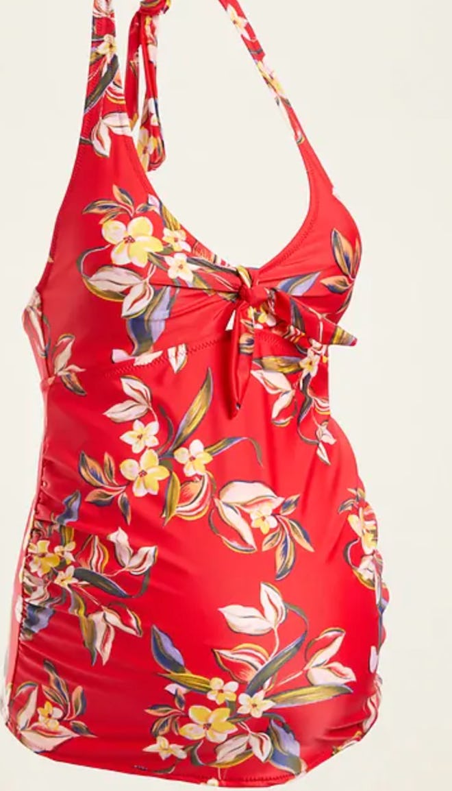Maternity Floral-Print Halter Tankini Swim Top