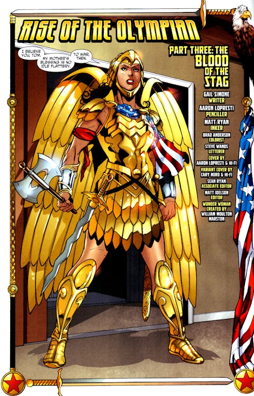 The Golden Eagle armor, from 'Wonder Woman' #28.