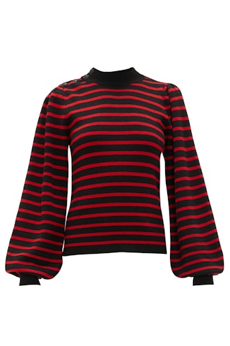 Ganni Balloon-Sleeved Striped Sweater