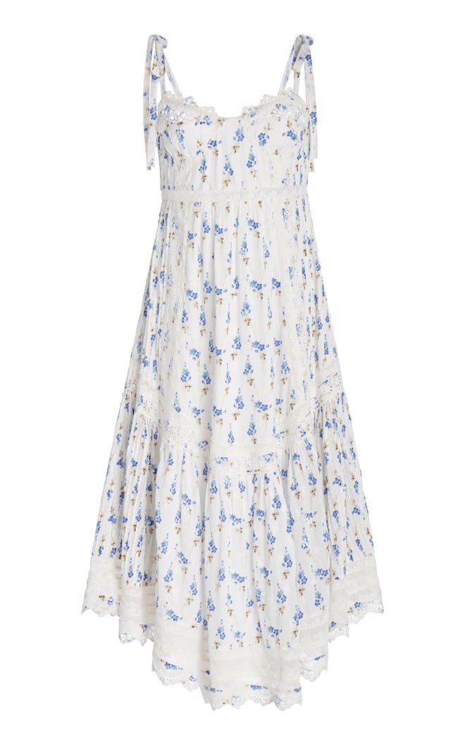 Antonella Lace-Trimmed Floral-Print Cotton-Voile Midi Dress