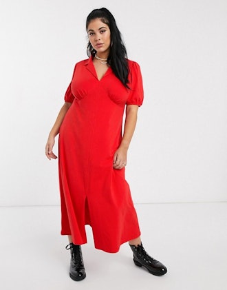 ASOS Curve ultimate midi tea dress with collar in red