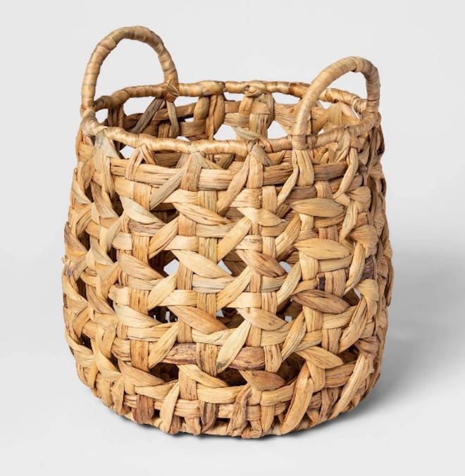 Decorative Cane Pattern 8 Sided Open Weave Basket Natural