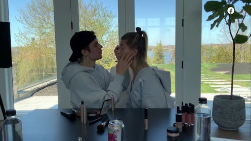 Justin Bieber does Hailey Bieber's makeup in their latest Facebook video.