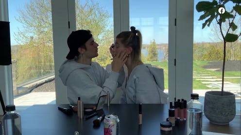Justin Bieber does Hailey Bieber's makeup in their latest Facebook video. 