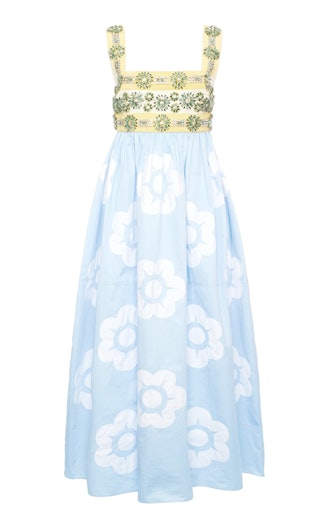 Floral-Embellished Cotton Midi Dress