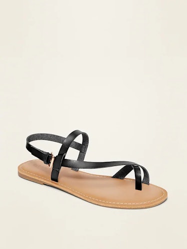 Faux-Leather Asymmetric Cross-Strap Sandals