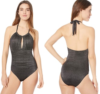Kenneth Cole New York High Neck Keyhole One Piece Swimsuit