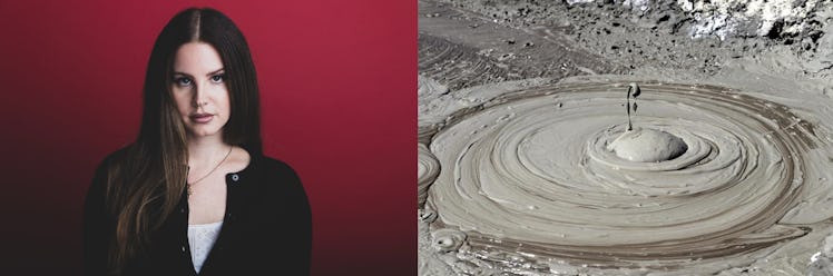 A two-part collage with Lana Del Rey and mud on Mars