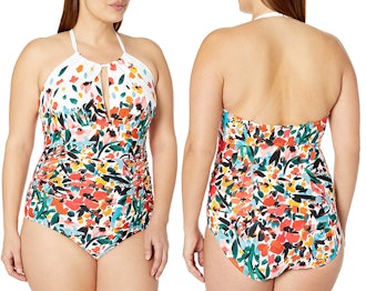  Anne Cole Plus Size Floral High Neck One Piece Swimsuit   