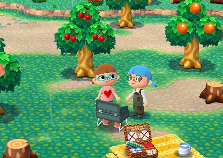 Two friends grill together on an island in 'Animal Crossing.'
