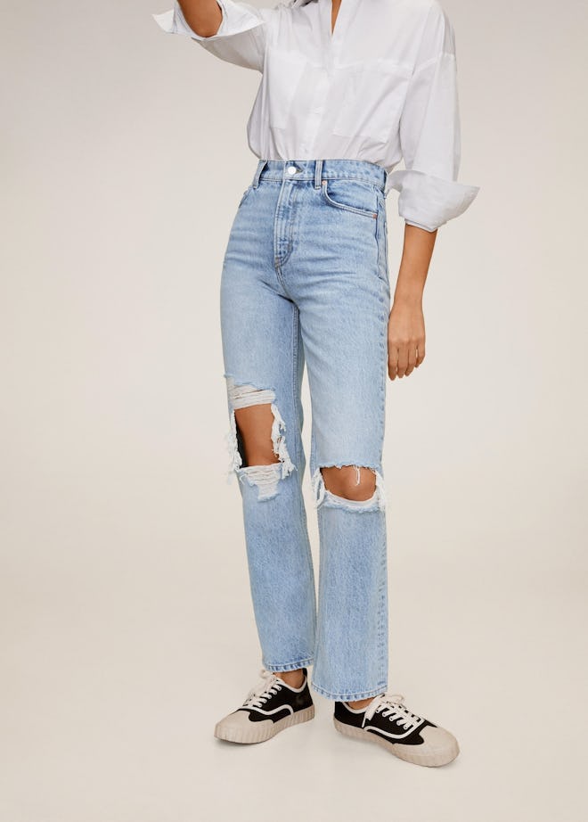 Straight-Fit Decorative Rips Jeans