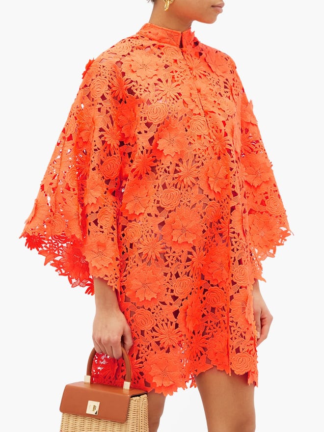 Floral Appliqué Guipure-Lace Kaftan 