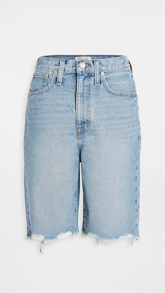 High Rise Midi Length Jean Shorts  