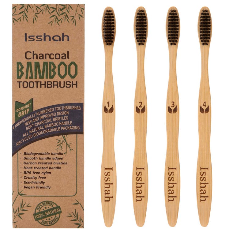 Isshah Biodegradable Bamboo Charcoal Toothbrushes (4-Pack)