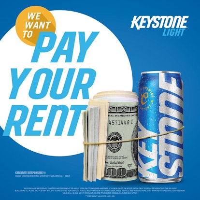 Keystone Light's free rent sweepstakes for July 2020 will award $1,250 to 25 people.
