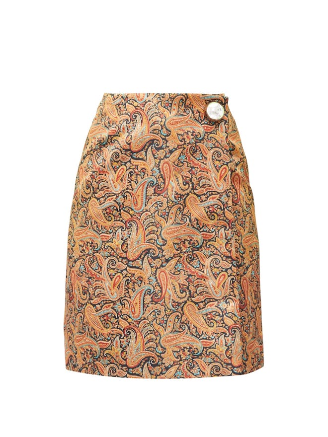 Paisley-Print Satin Mini Skirt