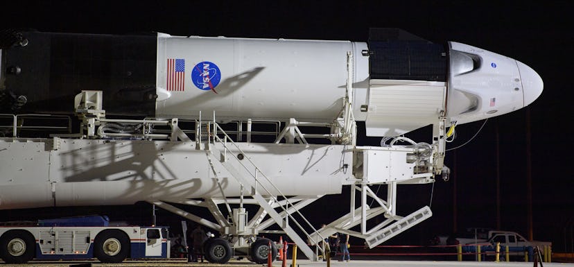 A SpaceX Falcon 9 rocket with the Crew Dragon spacecraft on board.