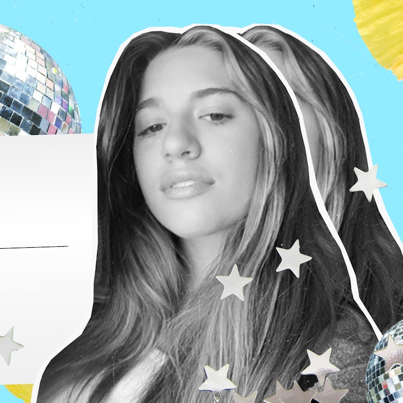 A collage with Kenzie Ziegler, her zodiac sign and occupation info on a piece of paper.