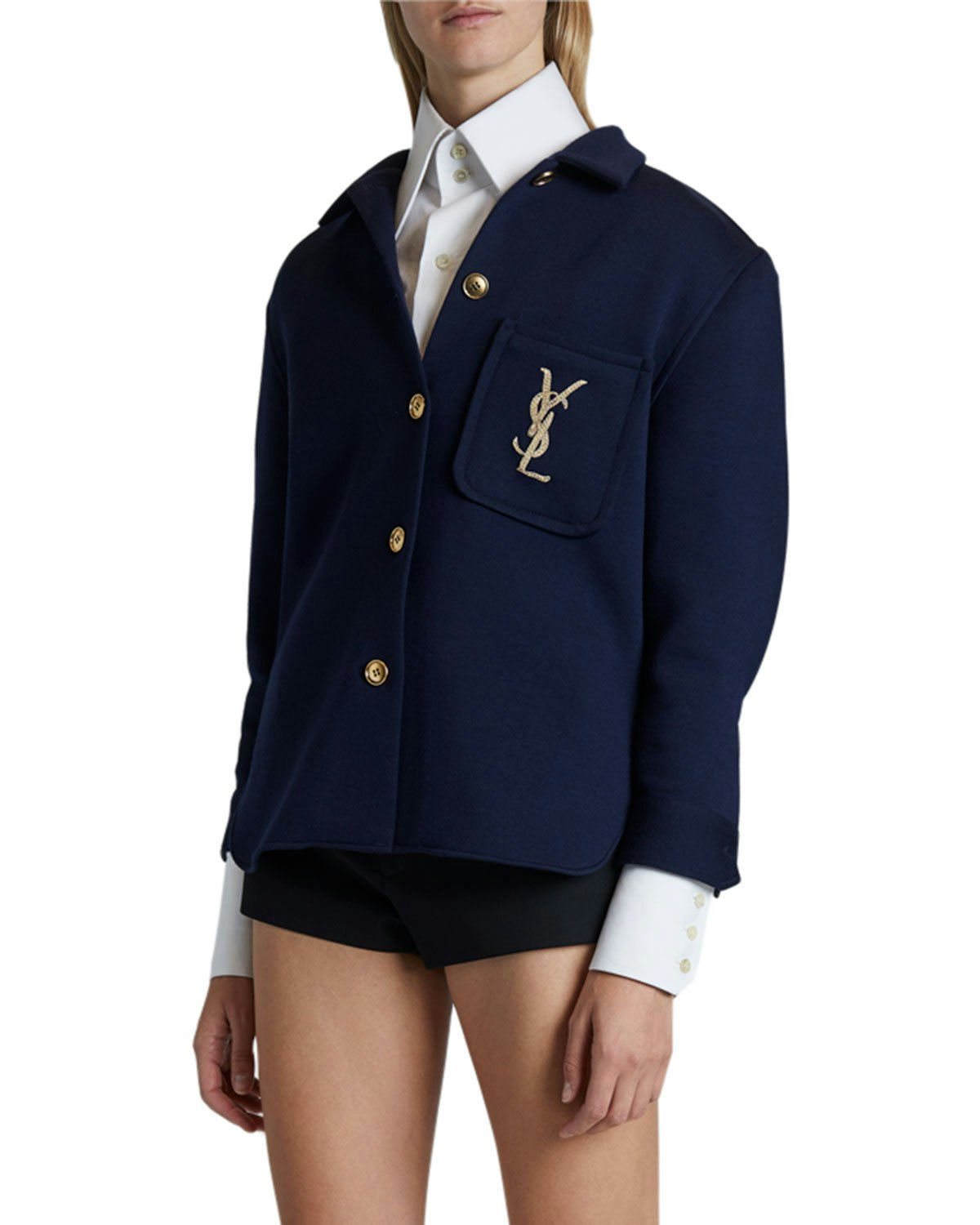 jersey small ysl logo heavyweight cardigan